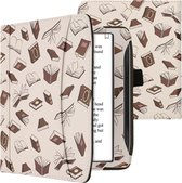 kwmobile flip cover pour Pocketbook Era - Housse avec poignée et poche frontale pour liseuse - Etui livre beige / marron / or - Design Boeken