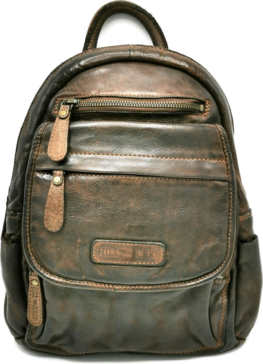 HillBurry rugzak Gewassen Buffelleer bruin - soepel en sterk leer - (bxhxd) ca. 25cm x 30cm x 7,5cm