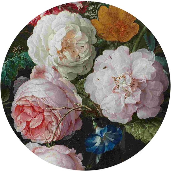 Glasschilderij De Heem Stilleven met bloemen Ø 70 cm