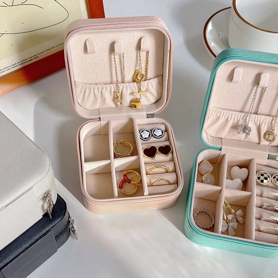 Sieradendoos Draagbare Sieraden Doos Travel Case Kleine Juwelier Organizer Oorbellen Ringen Dubbele Rits Jewelry Box (Color : Blue Sieradendoos Draagbare Sieraden Doos Travel Case Kleine Juwelier Organizer Oorbellen Ringen Dubbele Rits Jewelry Box (Color : Blue