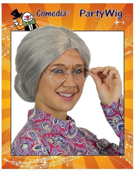 Barbe Blanche - Perruque - Grand-mère - Avec chignon - Luxe - Gris