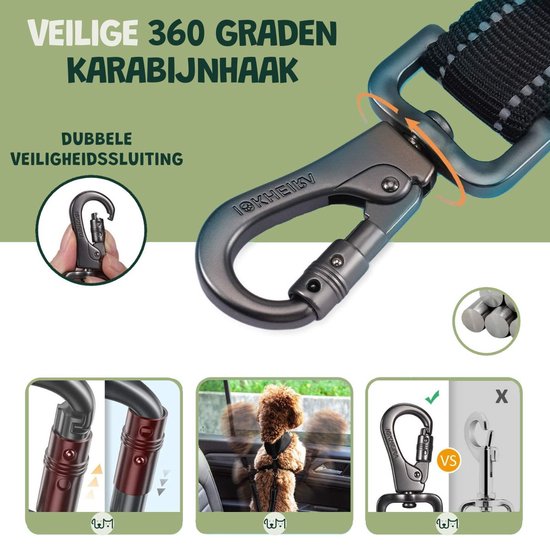 Mousqueton noir à 360 degrés avec double verrouillage de sécurité pour harnais pour chien