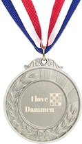 Akyol - i love dammen medaille zilverkleuring - Schaken - beste dammer - hobby - schaakmat - koning - koningin - bordspel - sport