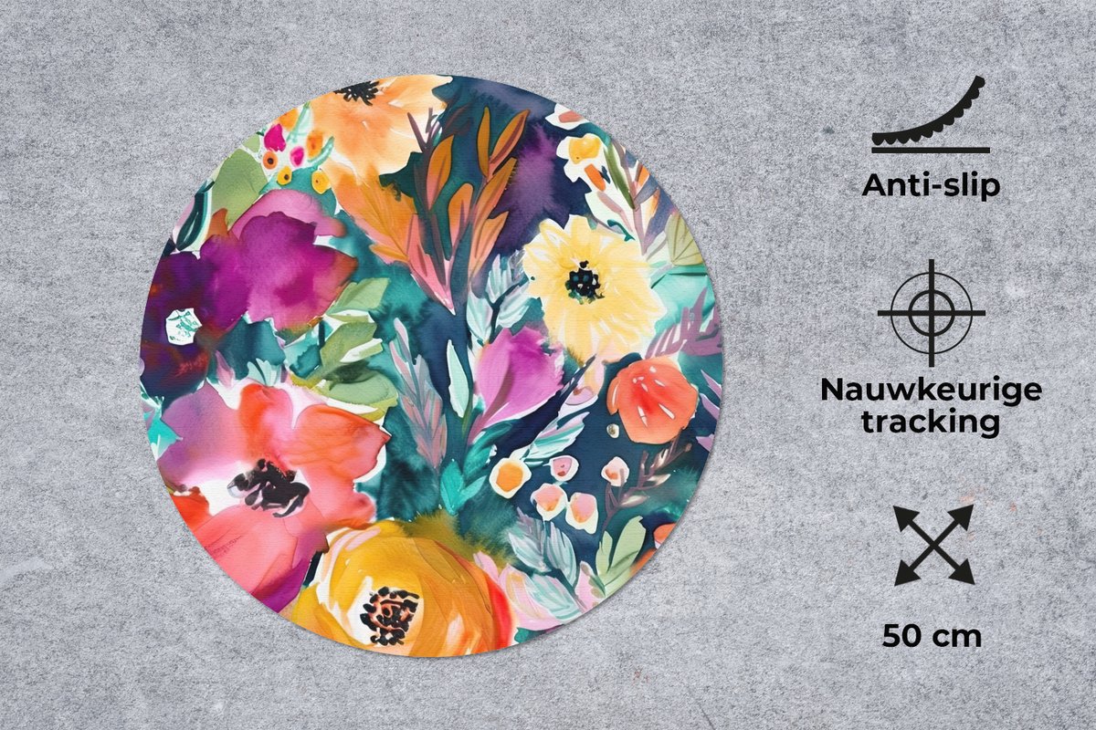 Muismat rond 50x50 cm - Mousepad Bloemen - Olieverf - Kunst - Natuur - Ronde muismatten