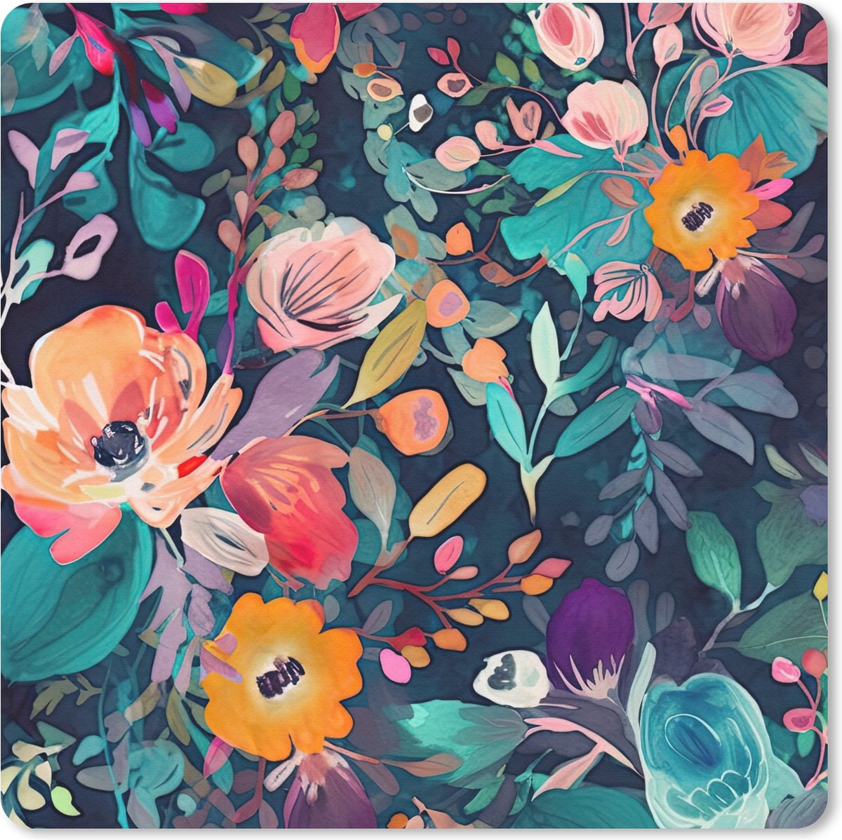 Muismat 20x20 cm - Mousepad Kleurrijk - Bloemen - Kunst - Natuur - Hippie - Muismatten