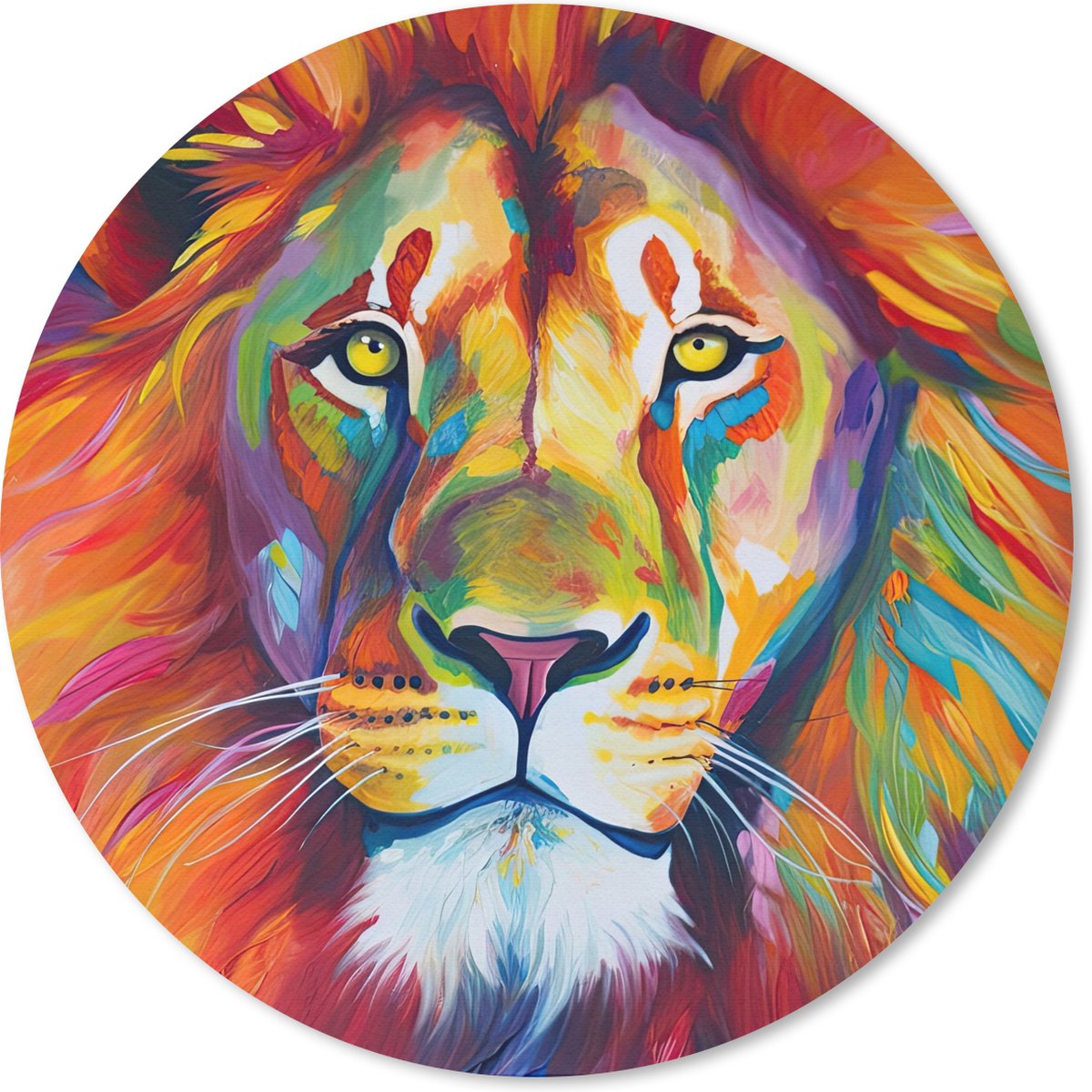 Muismat rond 30x30 cm - Mousepad Leeuw - Dieren - Olieverf - Regenboog - Ronde muismatten