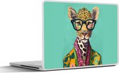 Laptop sticker - 10.1 inch - Bladeren - Bril - Giraffe - Dieren - Design - 25x18cm - Laptopstickers - Laptop skin - Cover