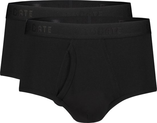 Twee zwarte Ten Cate slips met gulp. Zwarte elastische band met logo.