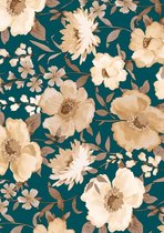 Cadeaupapier inpakpapier Bloemen Petrol- Breedte 50 cm - 250m lang