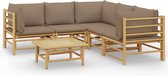 vidaXL - 6-delige - Loungeset - met - kussens - bamboe - taupe