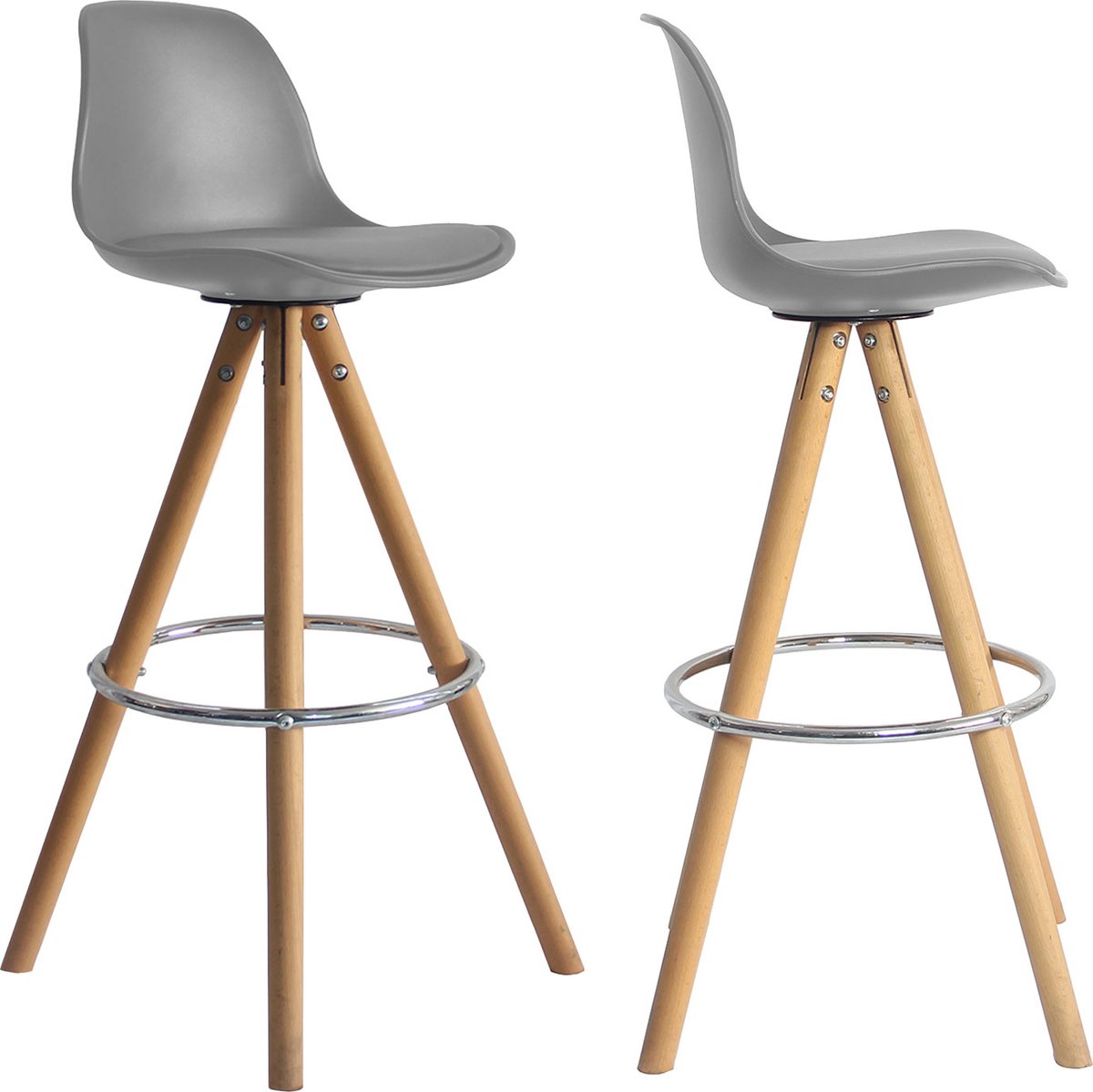 Set van 2 TOBIAS Scandinavische krukjes grijs met kussen