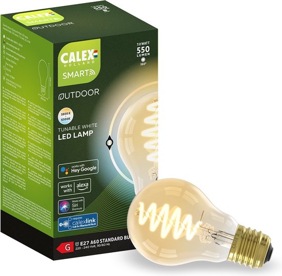 Calex Smart Outdoor Smart LED Lamp - E27 - Slimme Bluetooth Mesh Bulb - RGB en Warm Wit Licht - Goud - 7W