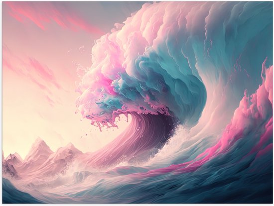 Poster Glanzend – Golf van Donzige Wolken bij Pastelkleurige Lucht - 80x60 cm Foto op Posterpapier met Glanzende Afwerking