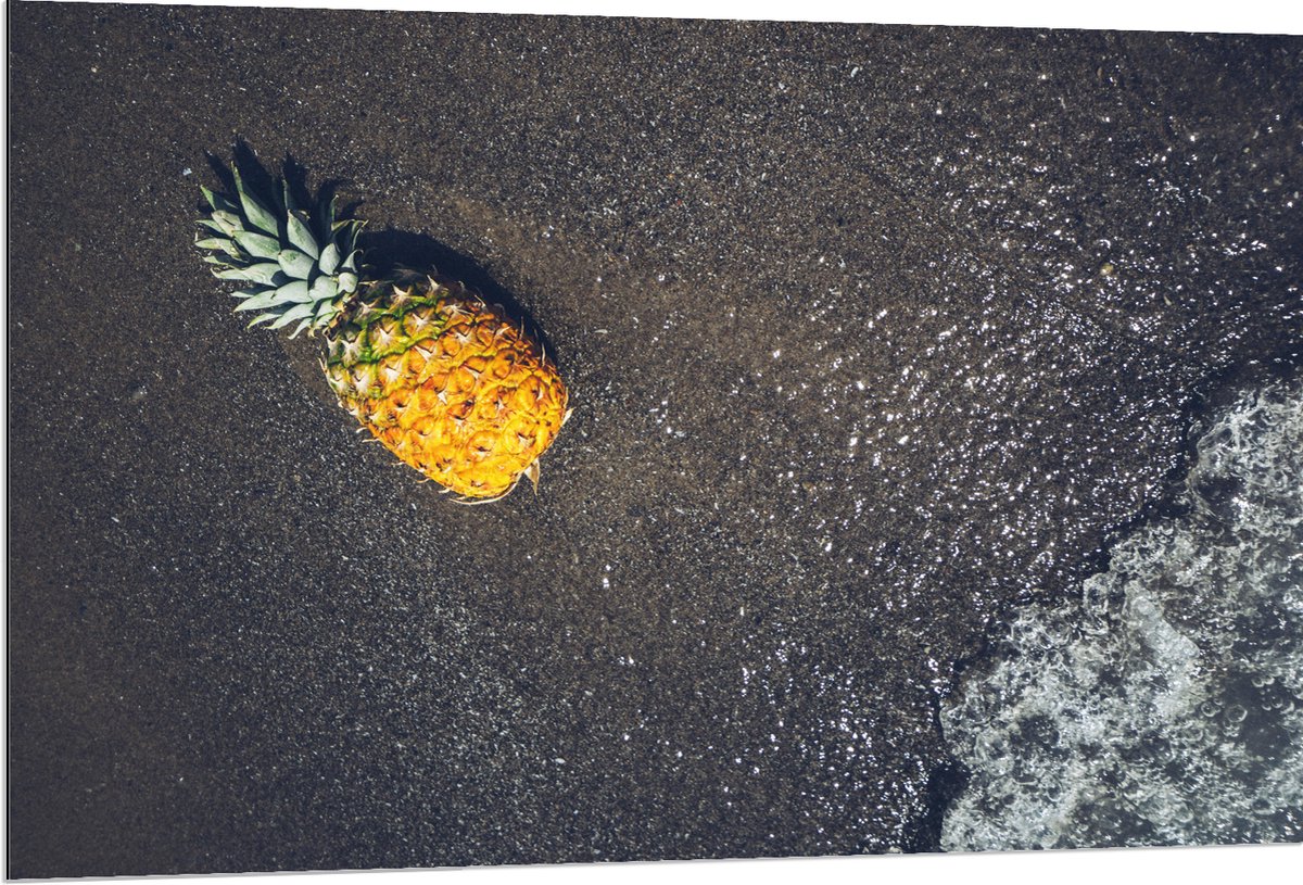 Dibond - Ananas op het Strand met Zee - 120x80 cm Foto op Aluminium (Met Ophangsysteem)