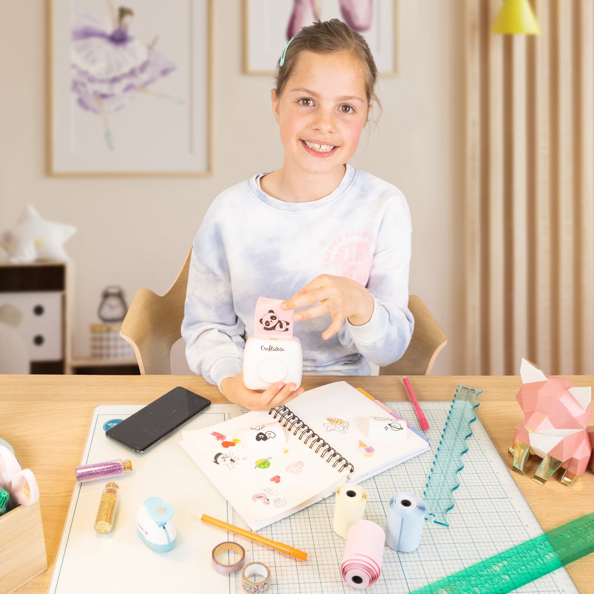 Pocket Printer voor Smartphone - Fotoprinter - Oplaadbaar - Printen via App - Incl Sticker, Label, Papierrol - Mobiele Fotoprinter - Journal - Schoolspullen - Hobby - Mini - DIY - Speelgoed Jongens / Meisjes - Wit - Crafts&Co — afbeelding 5