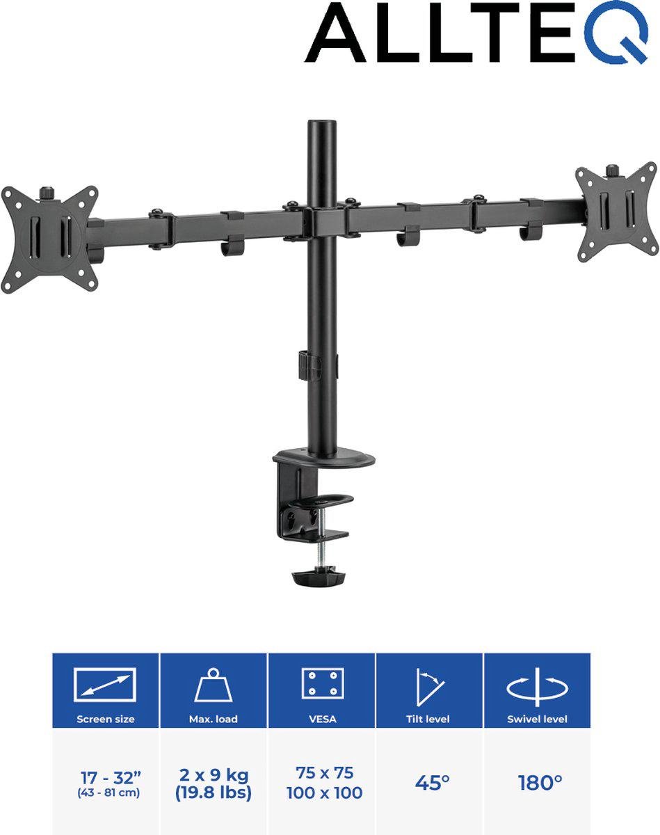 Allteq Dubbele monitor arm - Draaibaar - 17 t/m 32 inch thumbnail 5
