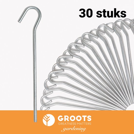 Stalen Haringen set van 30st. - Premium Gegalvaniseerd Staal - Grondanker - Tent Haring - Grondhaken - Tent spijker - 20cm lang - 3cm haak - 5mm premium dikte tentharing - Groots®