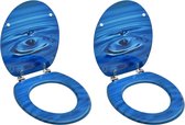 vidaXL - Toiletbrillen - met - deksel - 2 - st - waterdruppel - MDF - blauw