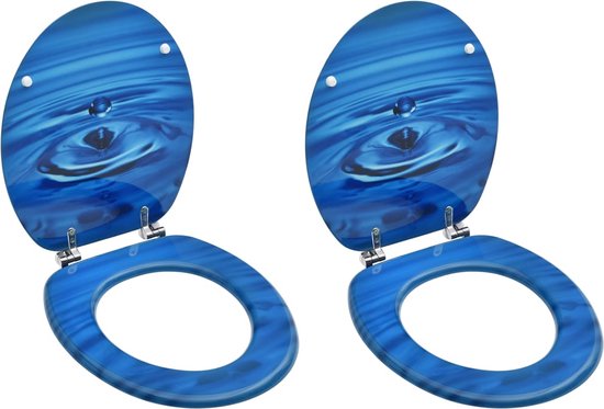 vidaXL - Toiletbrillen - met - deksel - 2 - st - waterdruppel - MDF - blauw