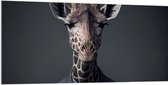 Dibond - Giraffe Zakenman in Pak - 200x100 cm Foto op Aluminium (Met Ophangsysteem)