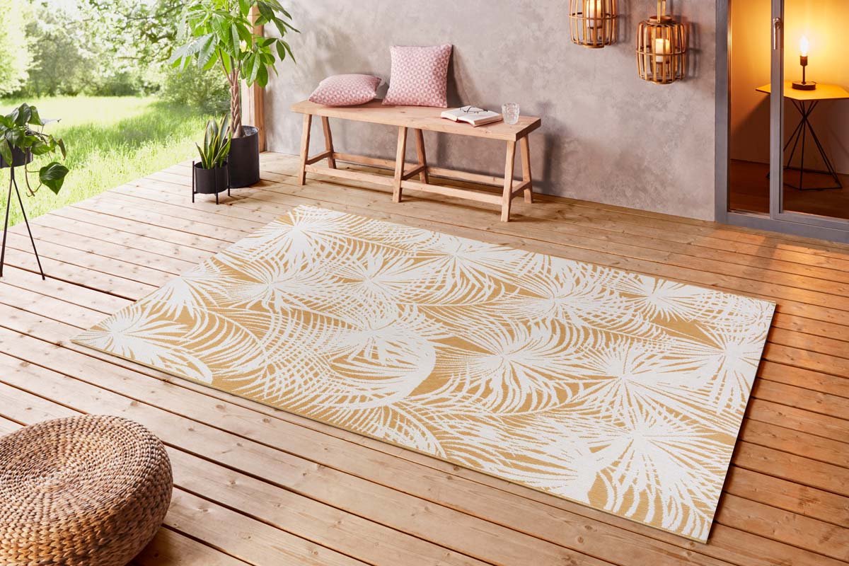 Buitenkleed palm Lagosi - goud/crème 160x230 cm