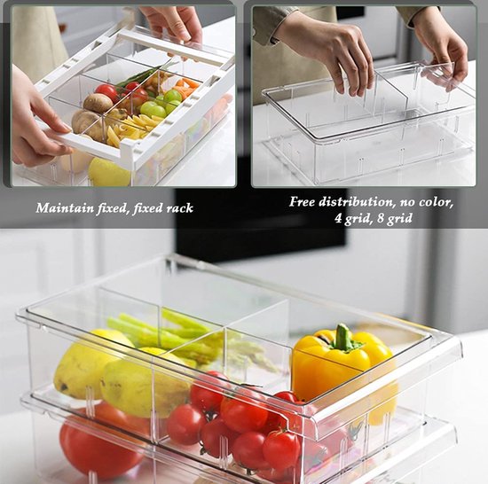 Boîte de rangement pour réfrigérateur avec tiroirs, boîte transparente  pour