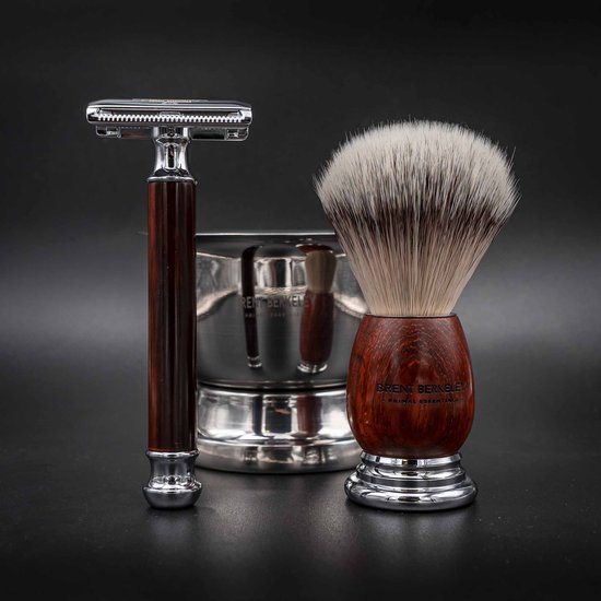 Brent Berkeley® Safety Razor Scheerset - Professioneel Veiligheidsscheermes / Krabbertje met Scheerkom, Scheerkwast & Double Edge Blades
