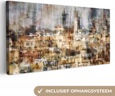 Canvas Schilderij Stad - Kunst - Huizen - Beige - 80x40 cm - Wanddecoratie