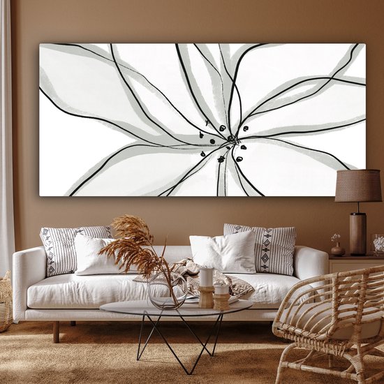 Peinture sur toile 160x80 cm - Décoration murale Bloem - Art - Wit - Zwart - Décoration murale murale salon - Décoration chambre - Accessoires de chambre - Peintures