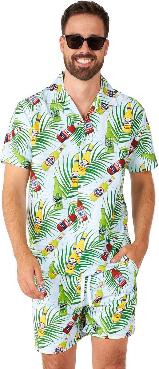Suitmeister Tropical Beers Blue - Heren Zomer Set - Tropische Outfit - Shorts En Korte Mouwen Shirt - Carnavalskleding - Blauw - Maat: M