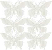 House of Seasons Décoration de sapin de Noël papillons sur clip - 6x pcs - blanc - 16 cm