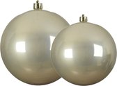 Decoris grote decoratie kerstballen - 2x st - 14 en 20 cm -champagne - kunststof