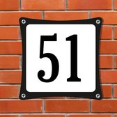 Namengigant Huisnummerbord Emaille-Look - Nummer 51 - Standaard - 10 x 10 cm | incl. schroeven