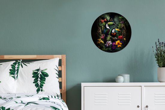 WallCircle - Wall Circle - Wall Circle Indoor - Toucan - Fleurs - Tropical - Jungle - Vogel - 30x30 cm - Décoration murale - Peintures Ronds