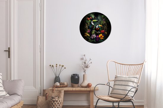 WallCircle - Wall Circle - Wall Circle Indoor - Toucan - Fleurs - Tropical - Jungle - Vogel - 30x30 cm - Décoration murale - Peintures Ronds