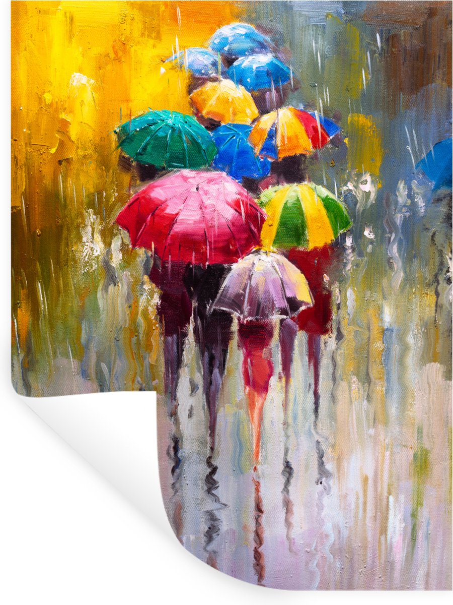 Muurstickers - Sticker Folie - Schilderij - Paraplu - Olieverf - 30x40 cm - Plakfolie - Mu