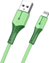 EV-Green USB-A Male naar Lightning Vloeibare Siliconen 3A Snell Oplaadkabel - Groen