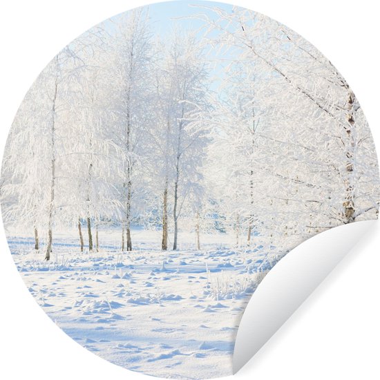 WallCircle - Stickers muraux - Cercle Papier Peint - Neige - Arbres - Hiver - 100x100 cm - Cercle Mural - Auto Adhésif - Sticker Papier Peint Rond XXL