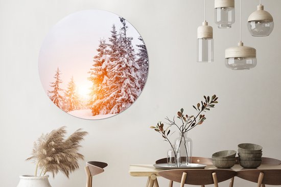 WallCircle - Stickers muraux - Cercle Papier Peint - Soleil - Arbres - Neige - 120x120 cm - Cercle Mural - Auto Adhésif - Sticker Papier Peint Rond XXL