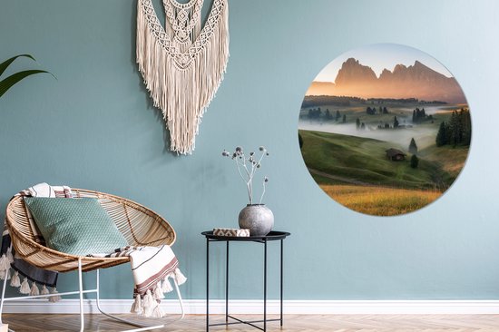 WallCircle - Stickers muraux - Cercle de papier peint - Berg - Brouillard - Paysage - 100x100 cm - Cercle mural - Autocollant - Papier peint autocollant rond XXL