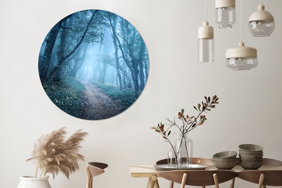 WallCircle - Stickers muraux - Cercle de papier peint - Arbres - Nature - Brume - ⌀ 120 cm - Cercle mural - Autocollant - Sticker papier peint rond XXL