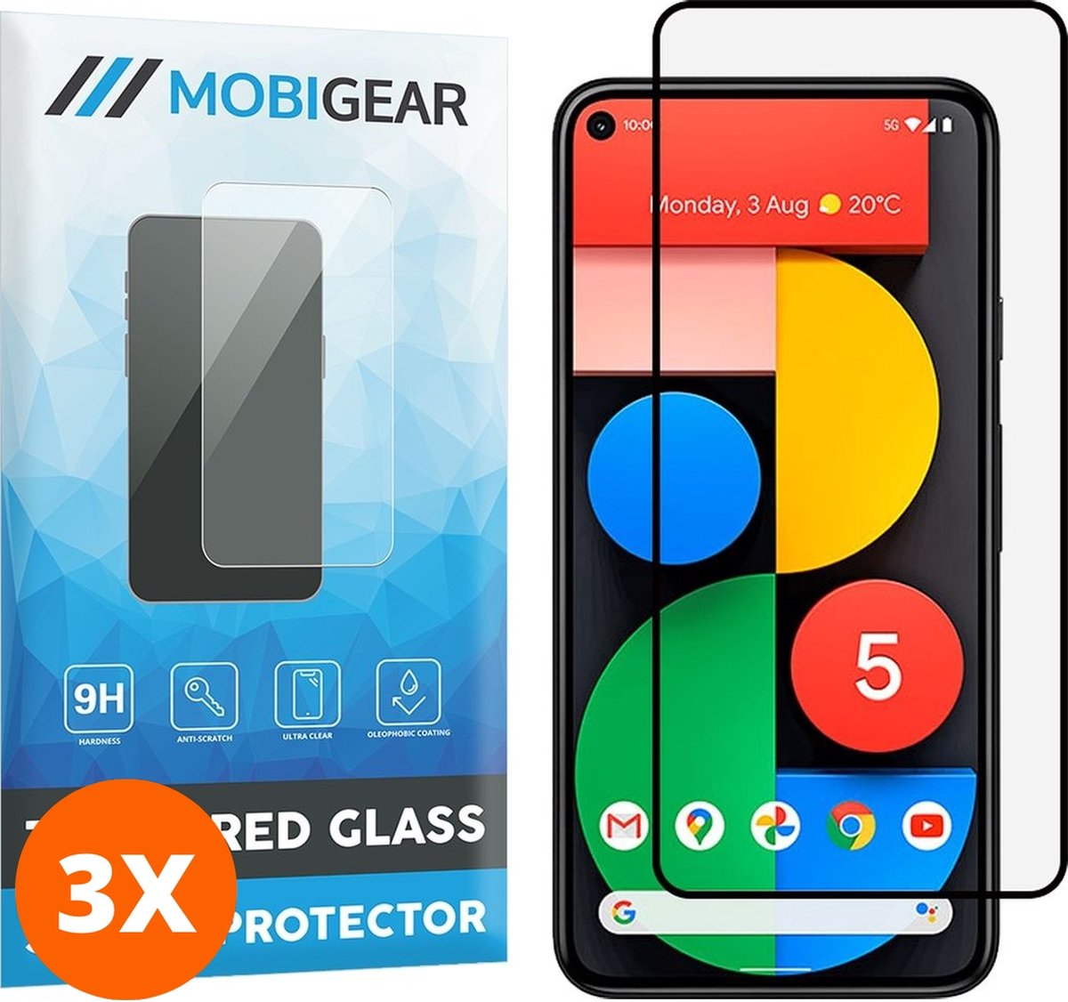 Mobigear Screenprotector geschikt voor Google Pixel 5 Glazen | Mobigear Premium Screenprotector - Case Friendly - Zwart (3-Pack)