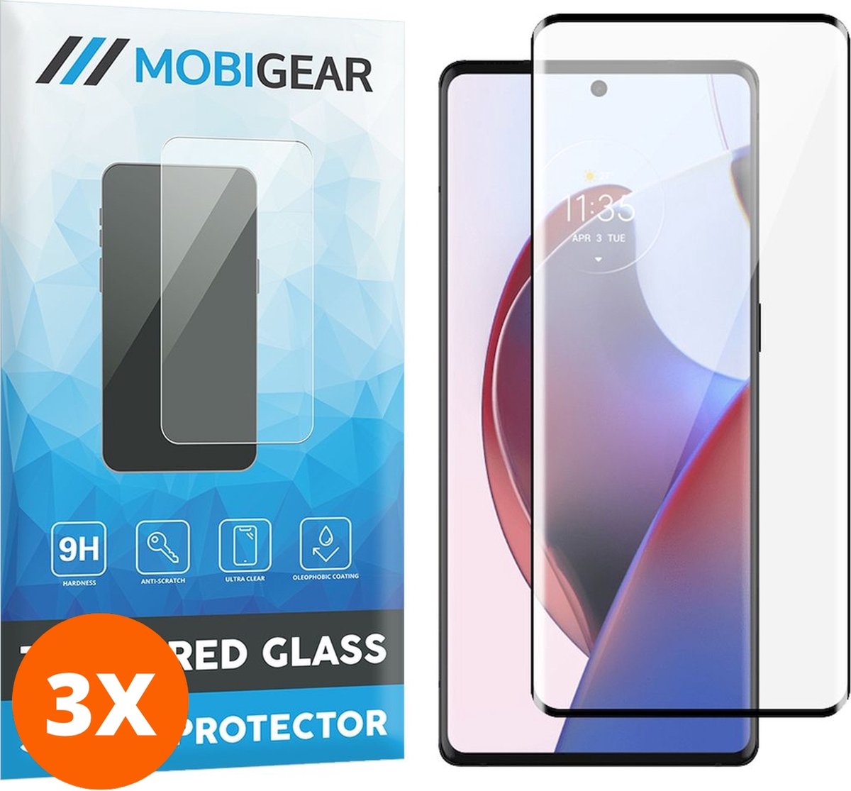 Mobigear Screenprotector geschikt voor Motorola Edge 30 Ultra Glazen | Mobigear Premium Screenprotector - Case Friendly - Zwart (3-Pack)