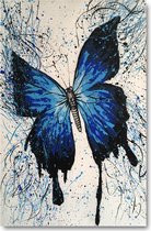 Schilderij vlinder artistiek blauw 60 x 90 Artello - handgeschilderd schilderij met signatuur - 700+ collectie Artello schilderijenkunst
