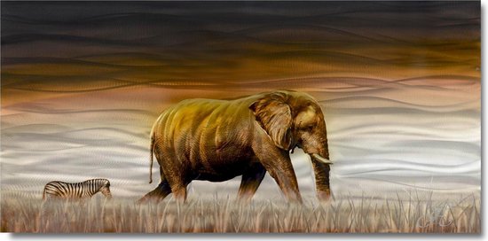 Schilderij Metaal olifant 120 x 60 Artello - handgeschilderd schilderij met signatuur - schilderijen woonkamer - wanddecoratie - 700+ collectie Artello schilderijenkunst