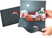 Popcards popupkaarten – Sfeervolle kerstkaart Kerstman met rendieren in de maneschijn pop-up kaart 3D Wenskaart