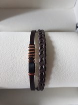 Claudia Koch Bracelet Men Genuine Leather With Stainless Steel, Brown Rosegold