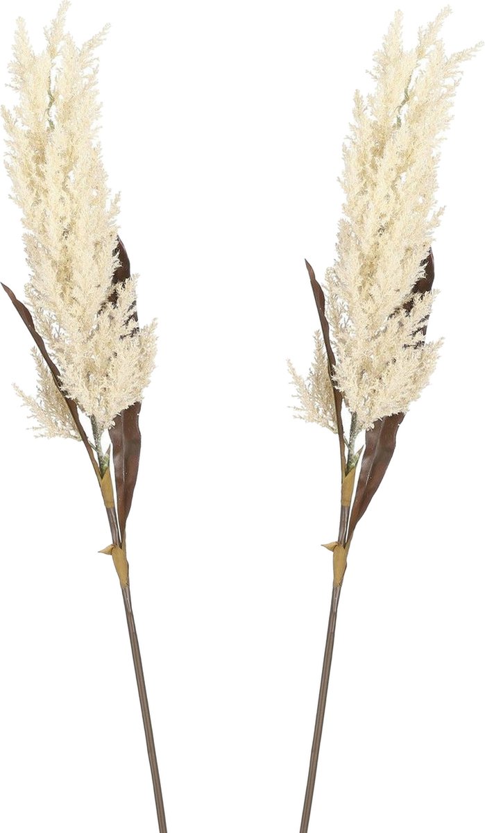 Mica Decorations Pampasgras pluim losse steel/tak - 2x - creme wit - 88 cm - Decoratie kunst bloemen