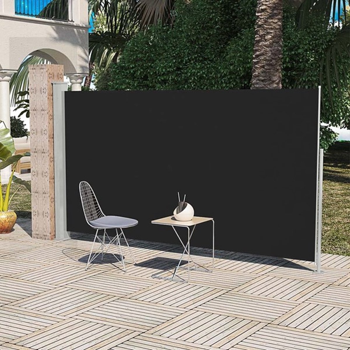 Zwarte Zonneluifel – Zijluifel – Zonnescherm – Windscherm | 160 x 300 cm – Uitschuifbaar – Bescherming tegen zon en wind - Parasol
