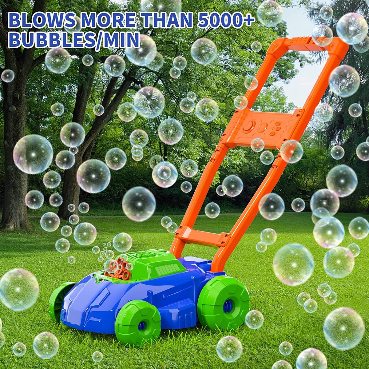 Tondeuse à bulles de pelouse Pousser le long de la tondeuse à gazon jouet  pour les enfants et les tout-petits avec machine à bulles Solution  savonneuse incluse